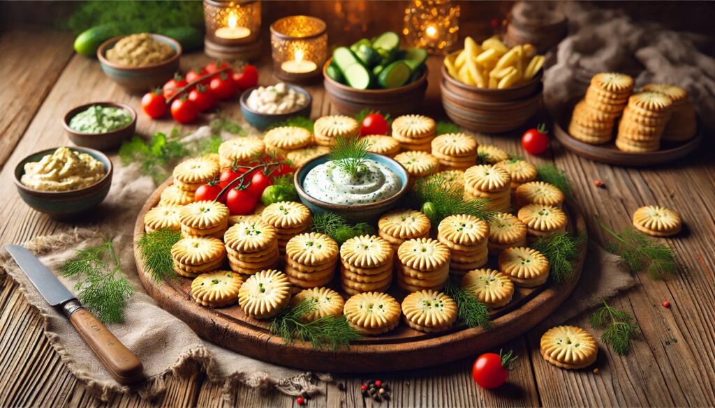 beautifully styled platter of savory shortbread cookies